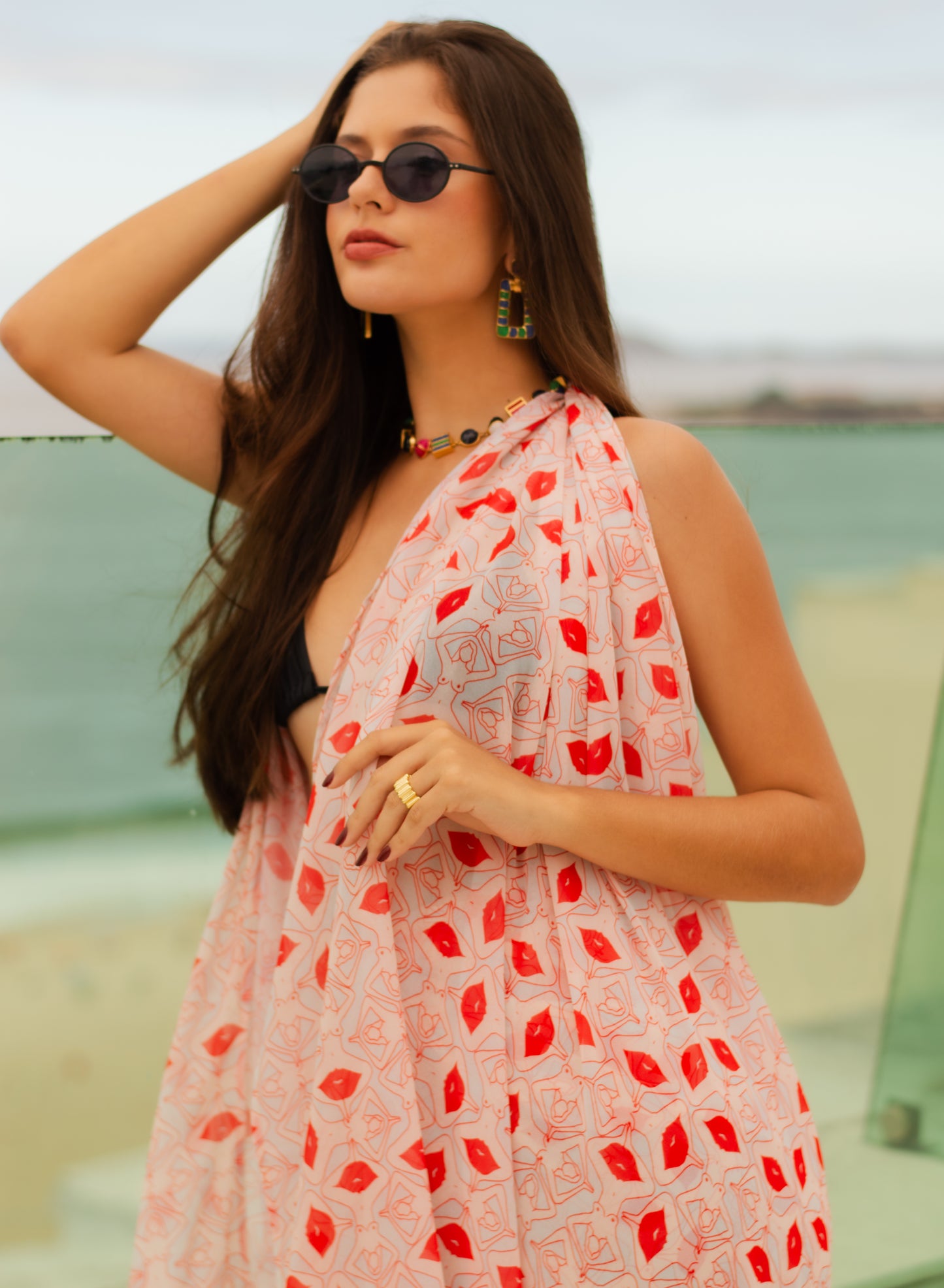 Pareo Beijoqueira Vermelho/Branco