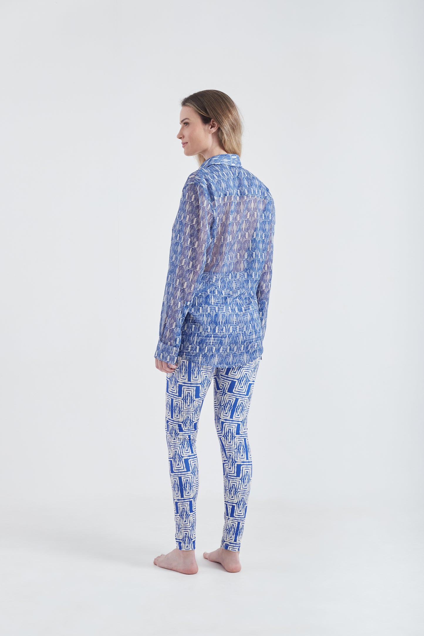 Calça Legging Mão na Perna Azul/Branco