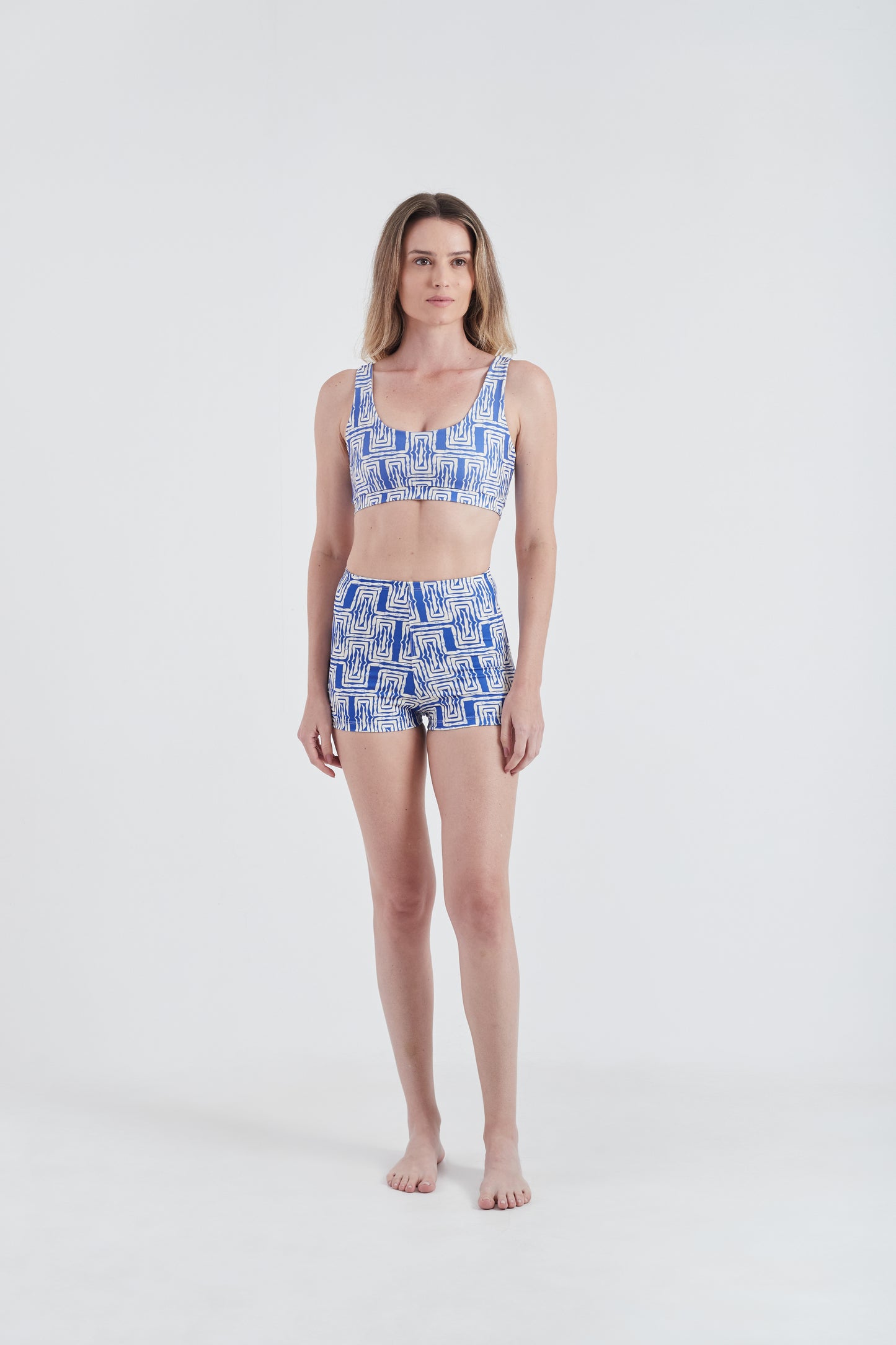 Top + Hot Pants Mão Pela Perna Azul/Branco