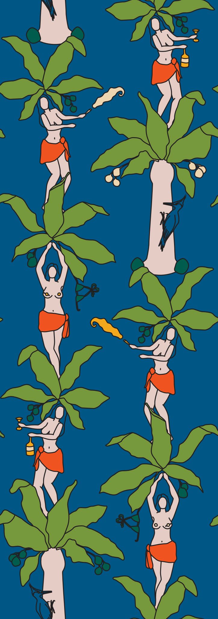 Detalhe da estampa tropical dos Board Shorts Flora e Fauna em verde e marrom