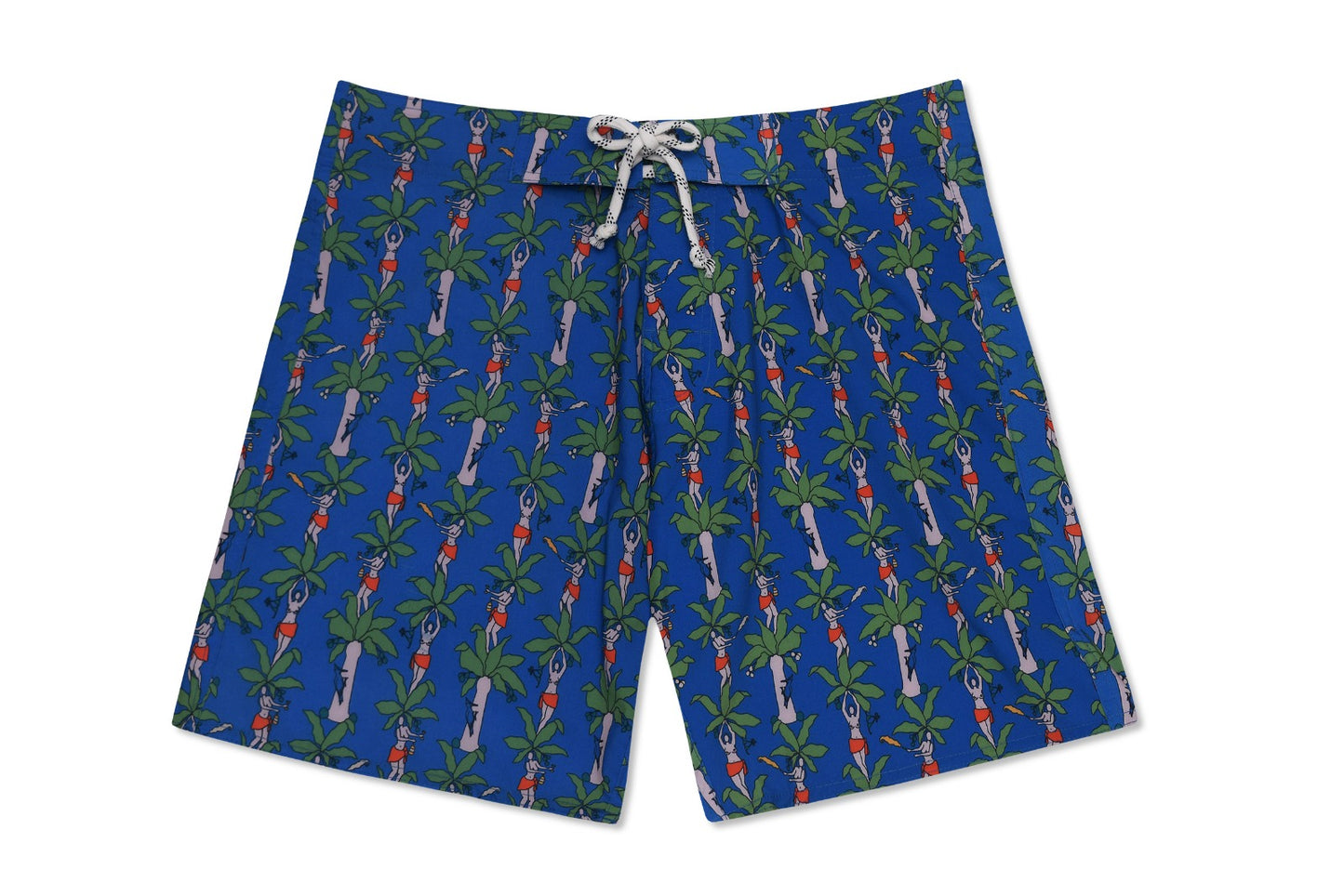 Board Shorts Flora e Fauna em verde e marrom com estampa tropical, ideal para praia e atividades físicas