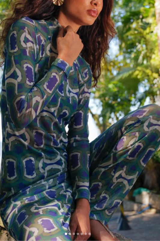 Calça Tule Yoga Sutra Verde/Azul