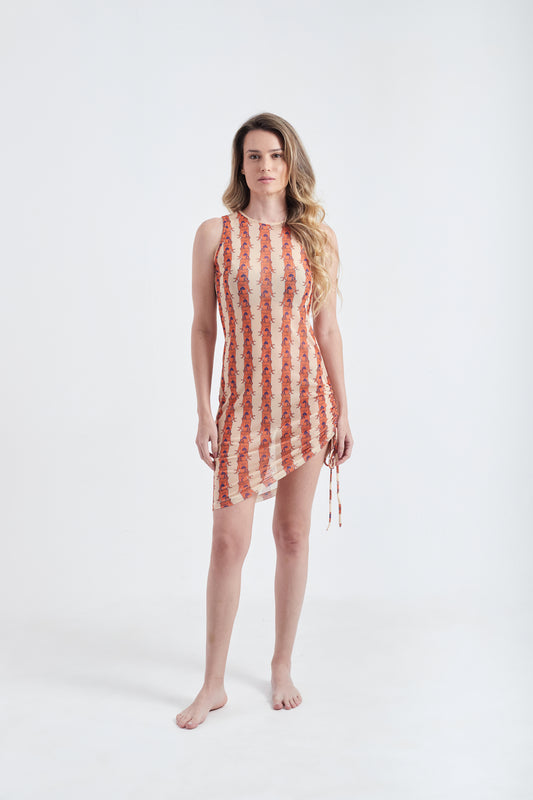 Vestido Drapeado Olha o Latte Laranja