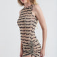 Vestido Drapeado Onda Creme/Preto