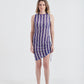 Vestido Drapeado Puxador Olha o Latte Azul/Branco