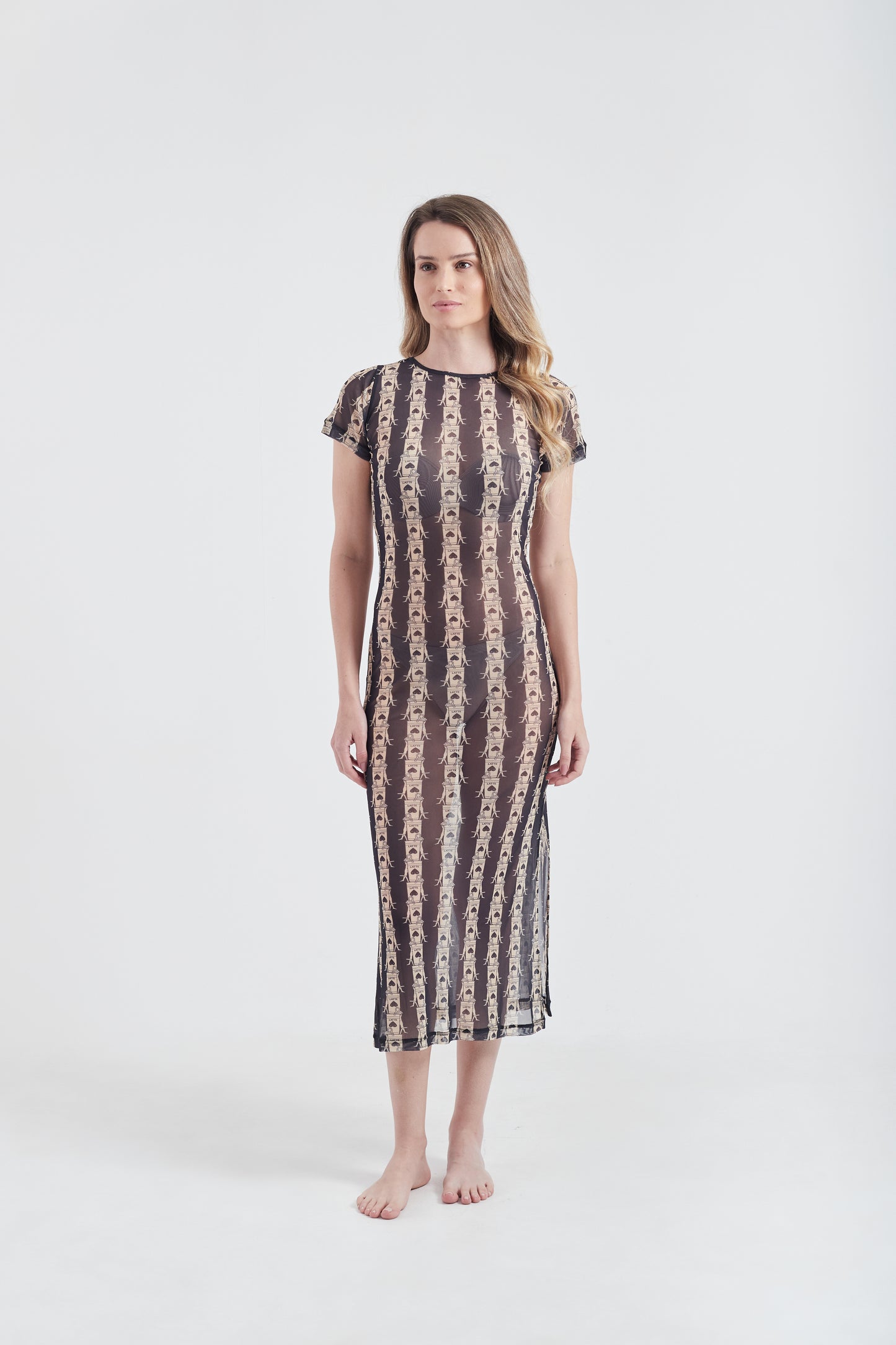 Vestido Longo de Manga Olha o Latte Cream/Black