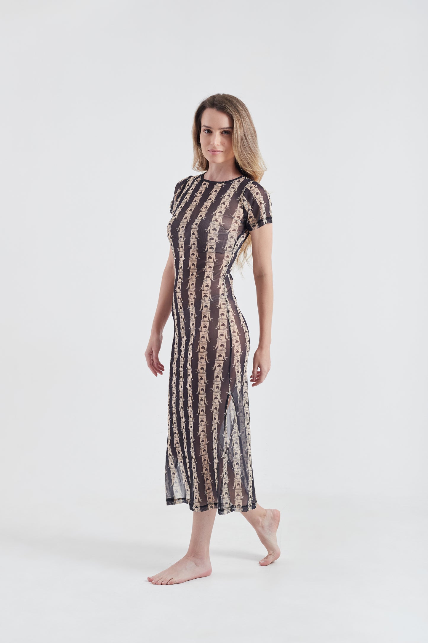 Vestido Longo de Manga Olha o Latte Cream/Black