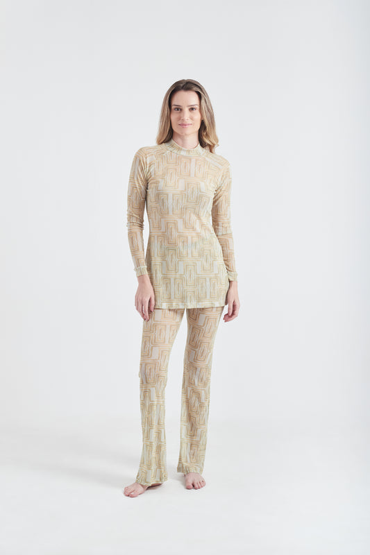 Vestido Curto Mão Pela Perna  Amarelo/Creme