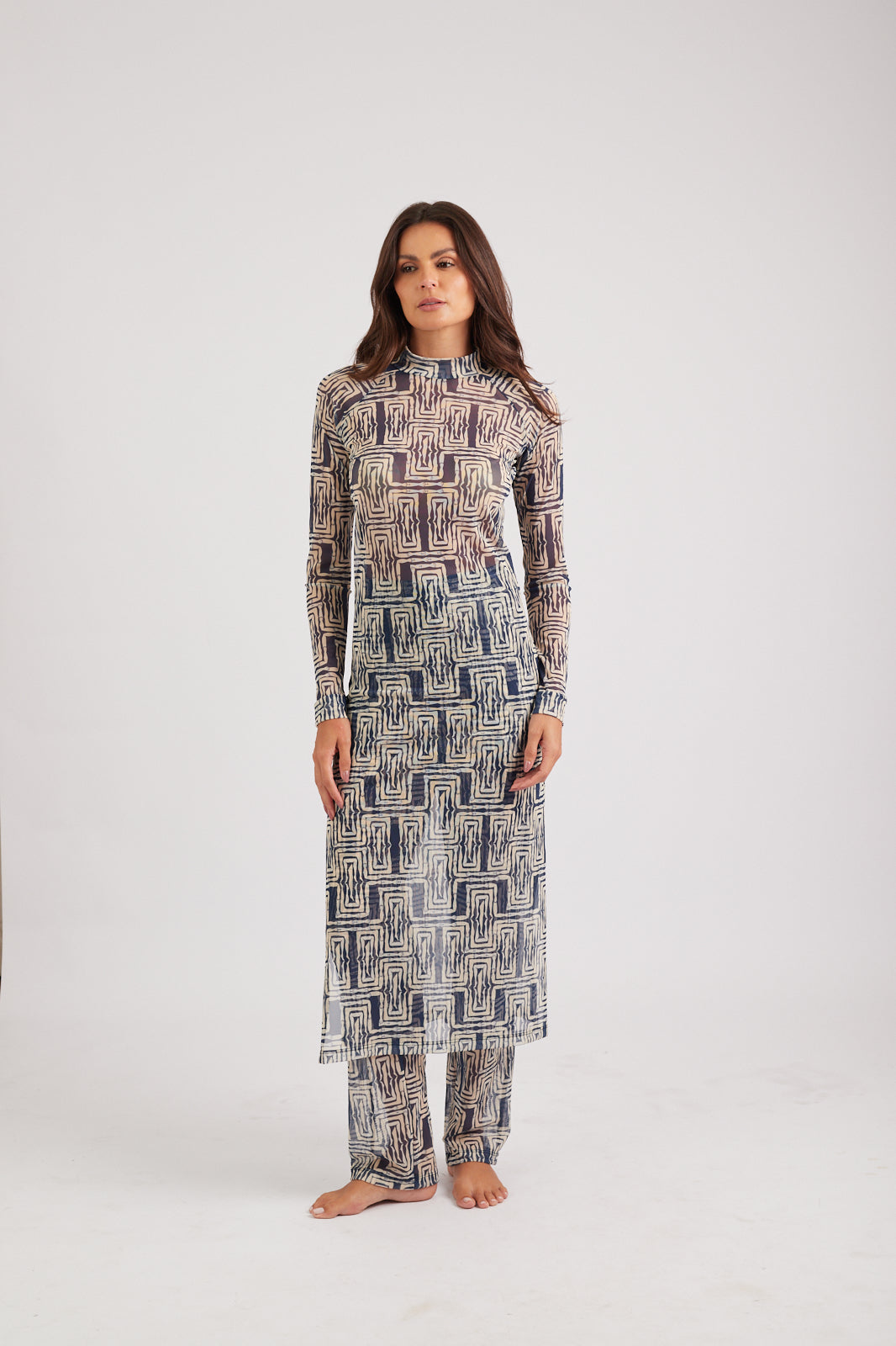 Vestido Longo Mão na Perna Navy Blue/Cream