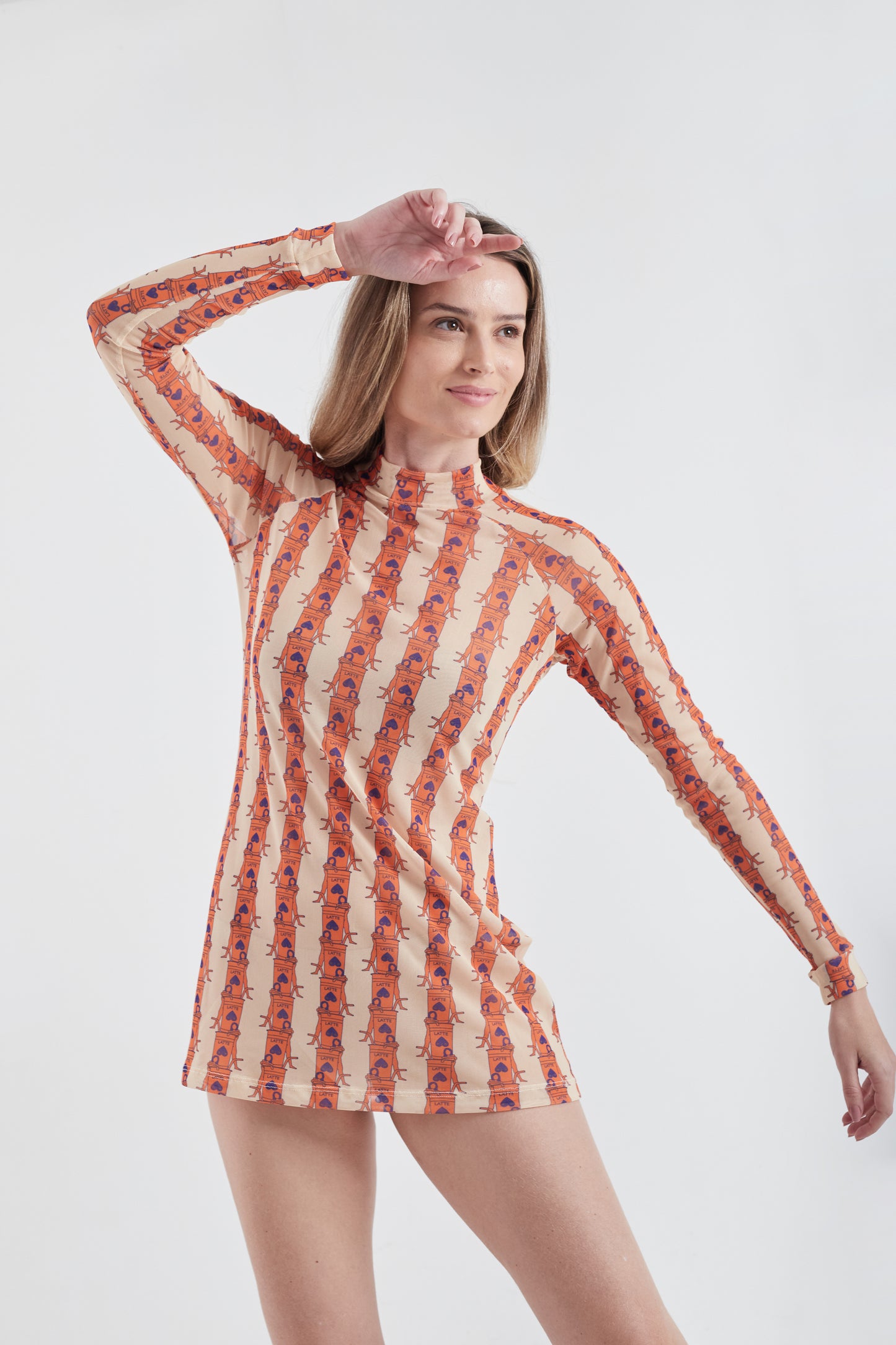 Vestido Curto Olha o Latte Laranja/Creme