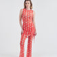 Vestido Drapeado Puxador Fauna & Flora Vermelho/Off White