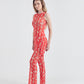 Vestido Drapeado Puxador Fauna & Flora Vermelho/Off White
