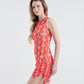 Vestido Drapeado Puxador Fauna & Flora Vermelho/Off White