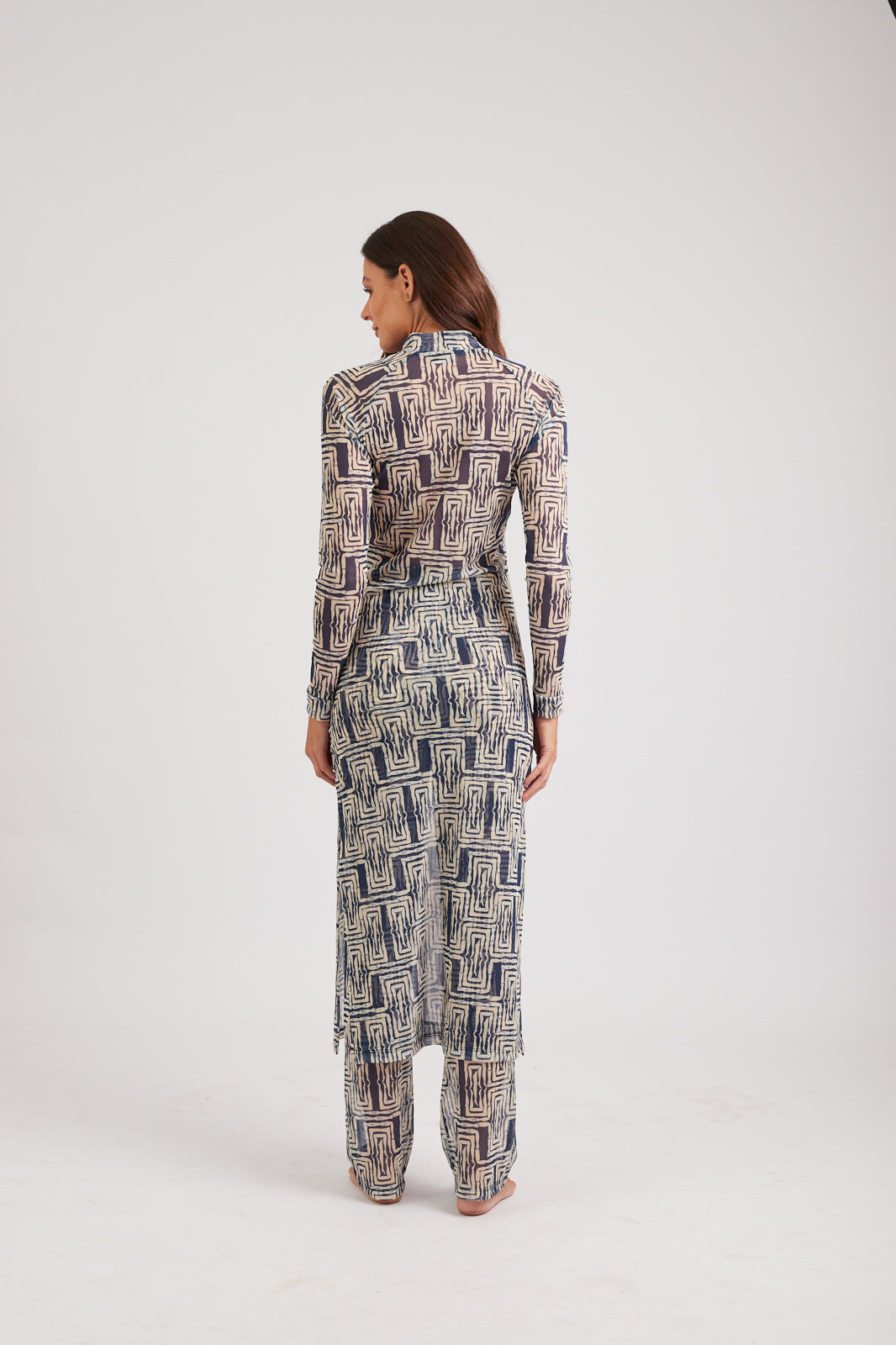 Vestido Longo Mão na Perna Navy Blue/Cream