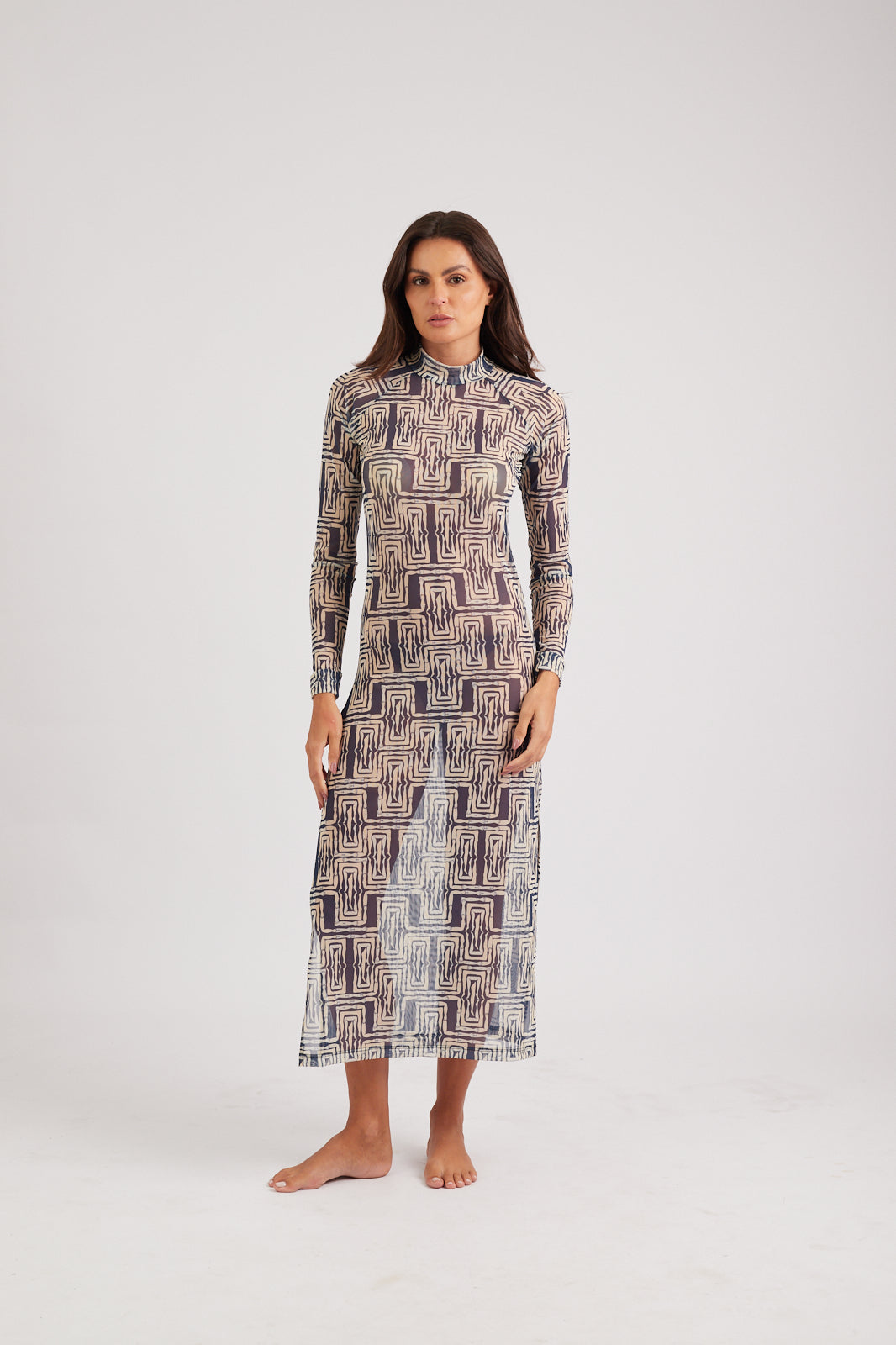 Vestido Longo Mão na Perna Navy Blue/Cream