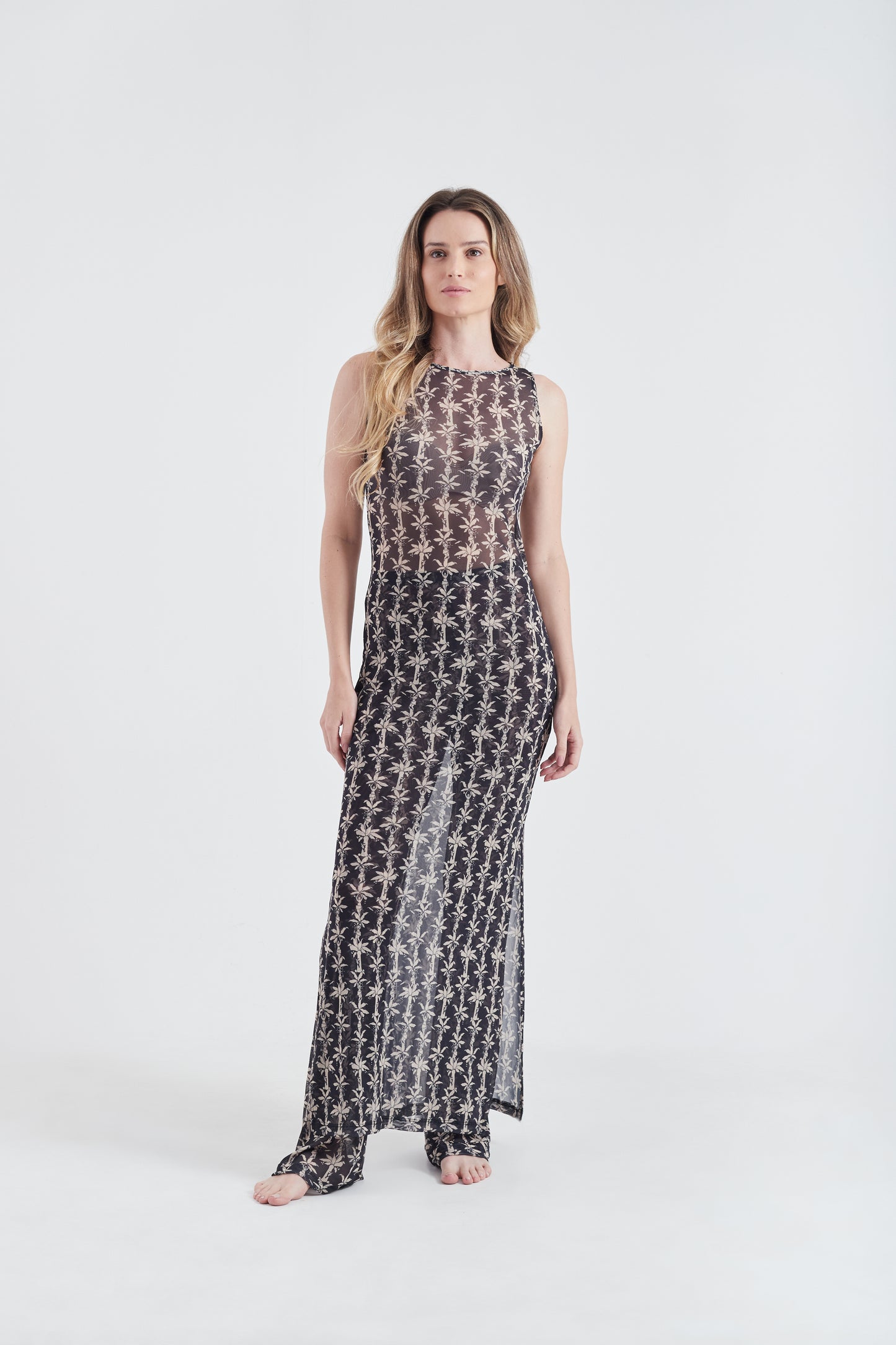 Vestido Longo Regata Fauna & Flora Off White/Black