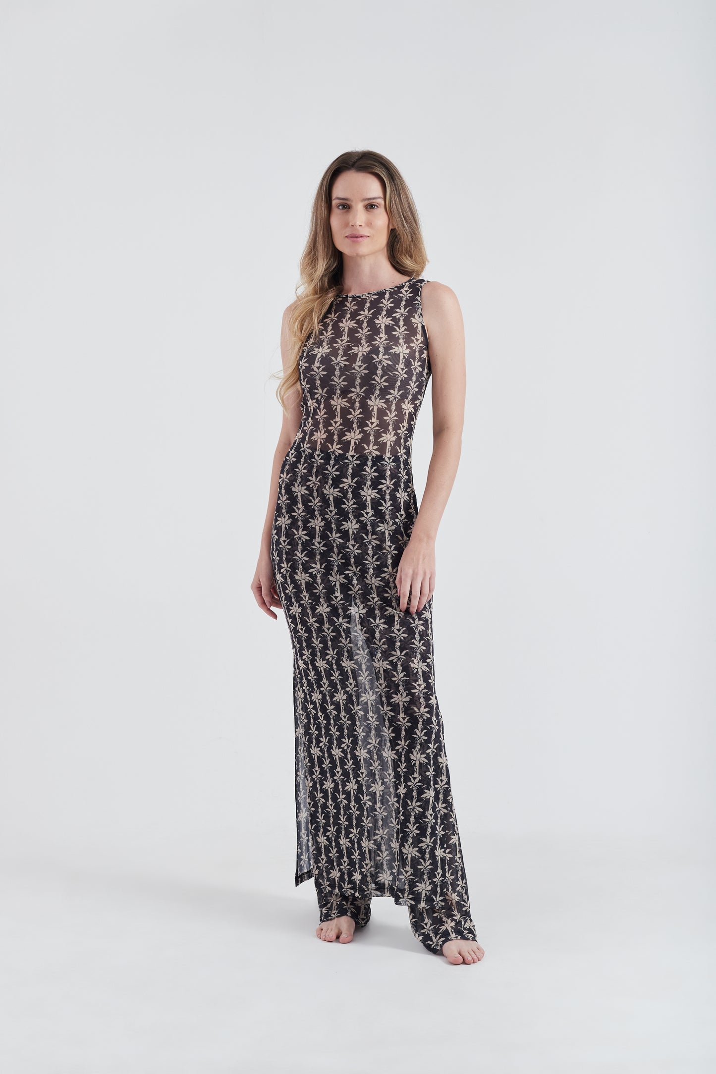 Vestido Longo Regata Fauna & Flora Off White/Black
