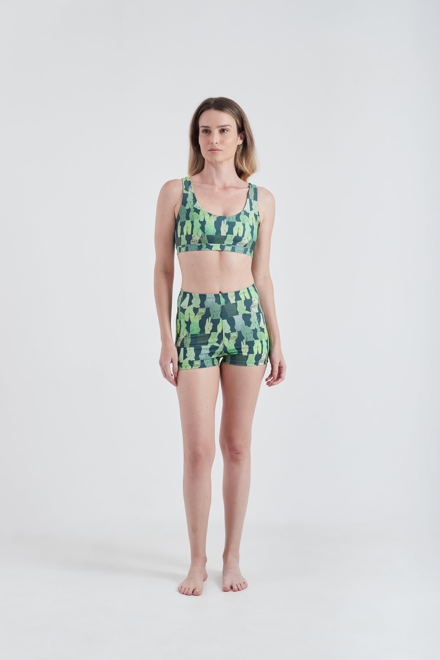 Top + Hot Pants Olha o Custo Verde/Verde Escuro