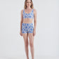 Top + Hot Pants Mão Pela Perna Azul/Branco