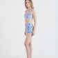 Top + Hot Pants Mão Pela Perna Azul/Branco