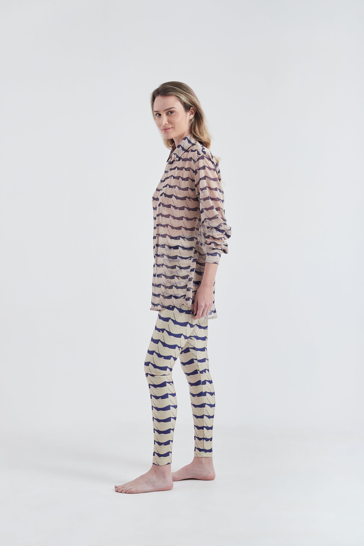 Calça Legging Onda Azul/Creme