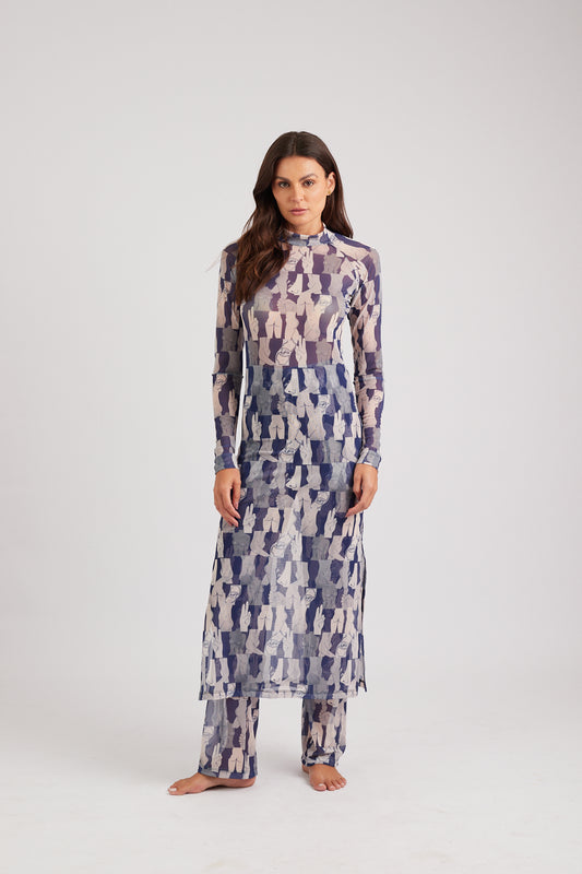 Vestido Longo Olha o Custo - Blue/Ice and Grey