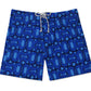 Board Shorts Yoga Sutra com design leve e sofisticado, descontraido sobre Azul com corpos em variadas posiçoes sobre tons de azul. Ideal para praias e piscina, oferecendo conforto, liberdade e estilo.