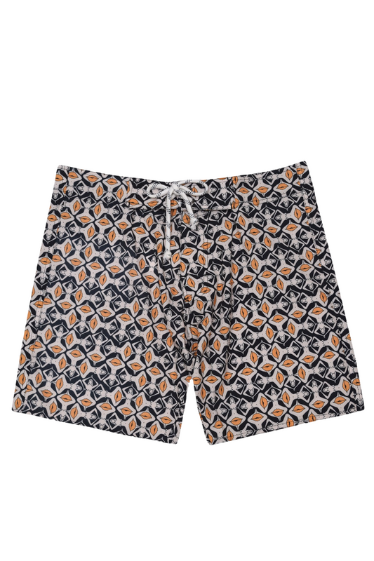 Board Shorts Beijoqueira Preto/Branco e Amarelo