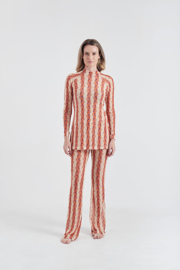 vestido curto feminino olha o latte laranja creme parioca, Calça laura Latte.